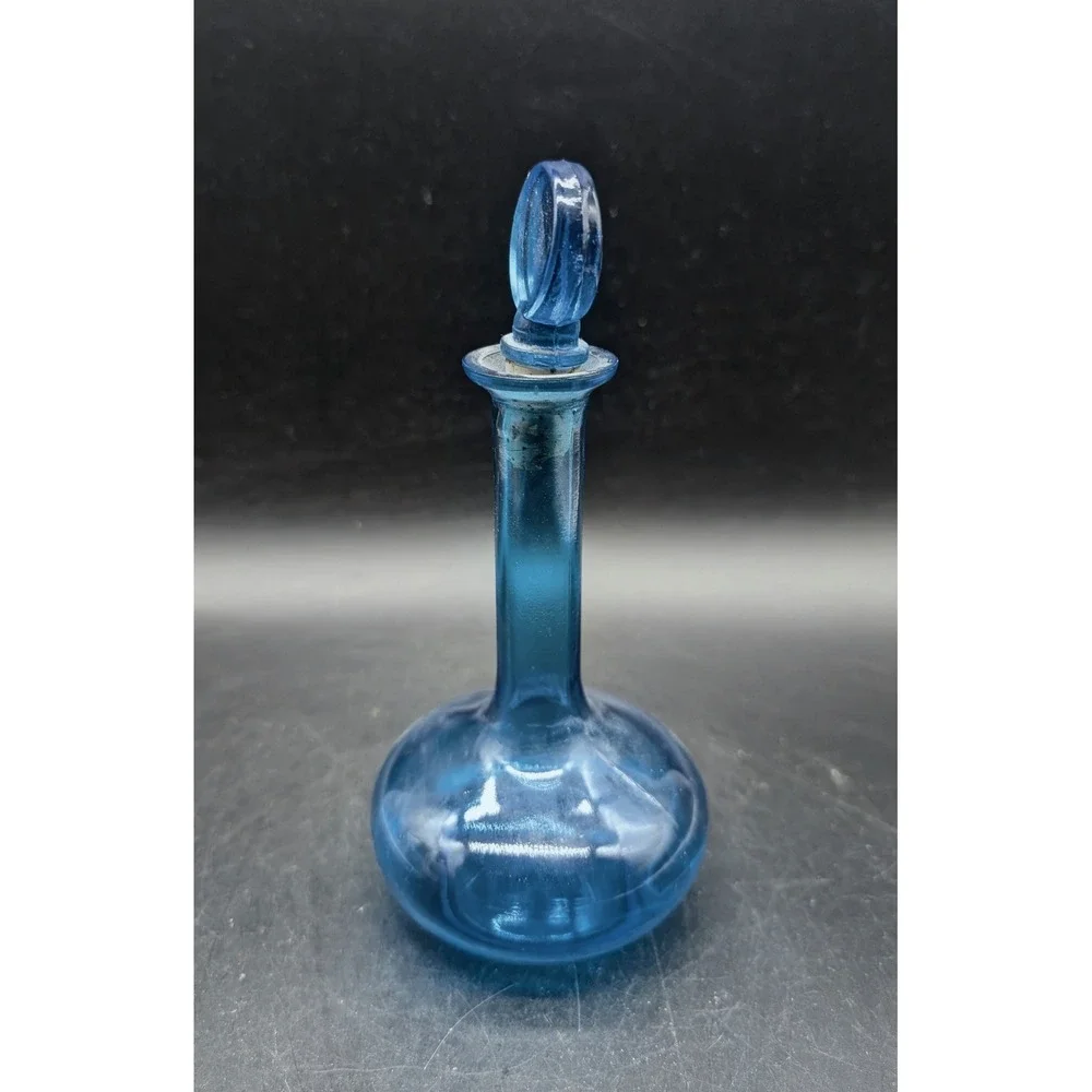 Vintage Blue Glass Decanter with Stopper Made in Japan Mid Century Modern MCM 8